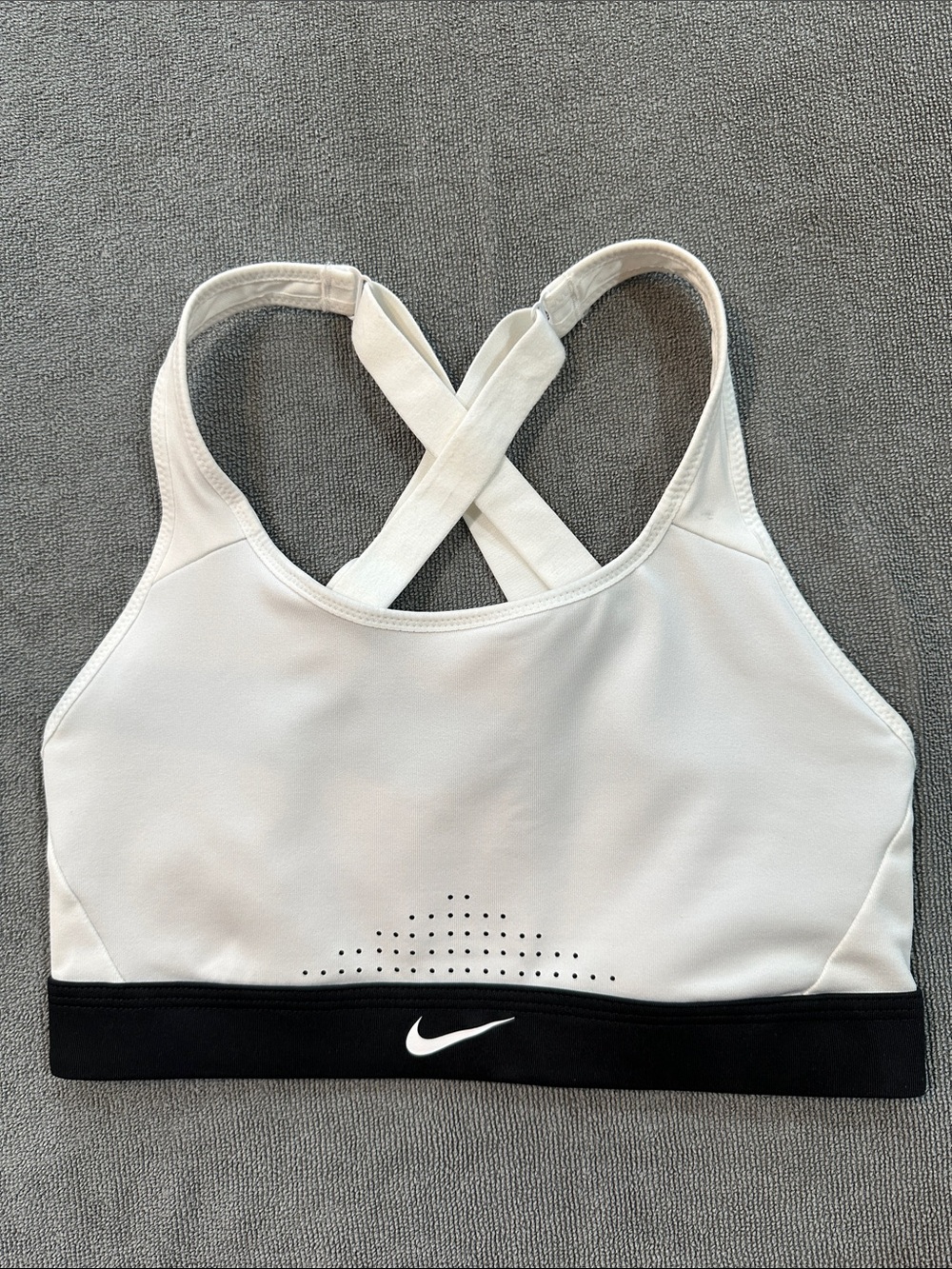 Nike White Cross-Back Sports Bra with Black Support Band - Size XS